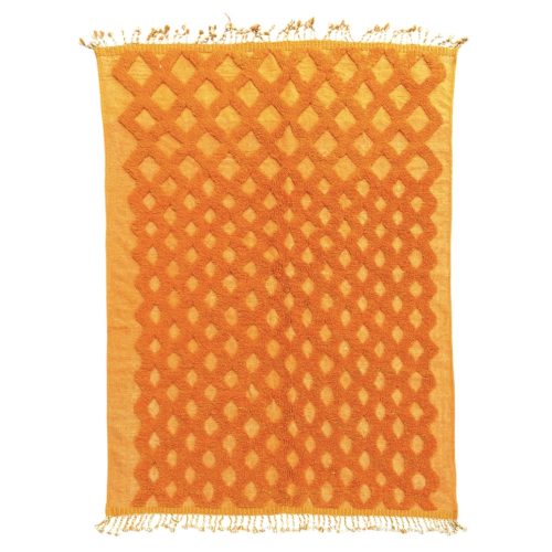 apis marocain moderne Beni Ouarain en laine orange, motifs géométriques berbères.